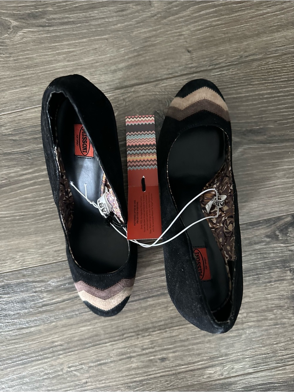 NWT Missoni For Target Limited Edition Black Suede Pumps with Brown Chevron - Picture 3 of 7